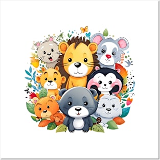 Cheerful Assembly of Cartoon Forest Animals Posters and Art